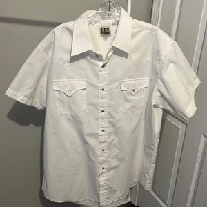 Ely Cattleman Mens L Short Sleeve Snap western white shirt #4